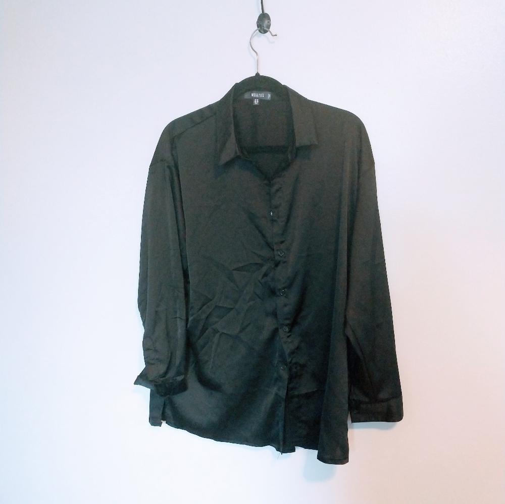 Missguided oversized black button up long sleeve top size 6